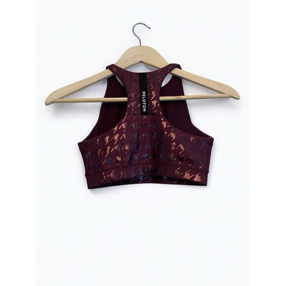 Peloton High Neck Racerback Sports Bra Size XS Houndstooth Purple Shine NEW - Picture 2 of 7